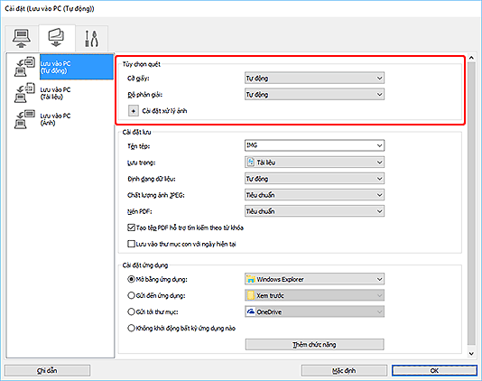 hình: Hộp thoại Cài đặt